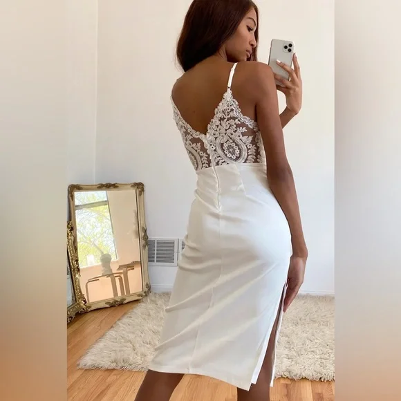 Lace Dress Shops Like Lulus Lulus White Lace Detail MIDI Dress Lace Dress Shops Like Lulus Lulus White Lace Detail MIDI Dress